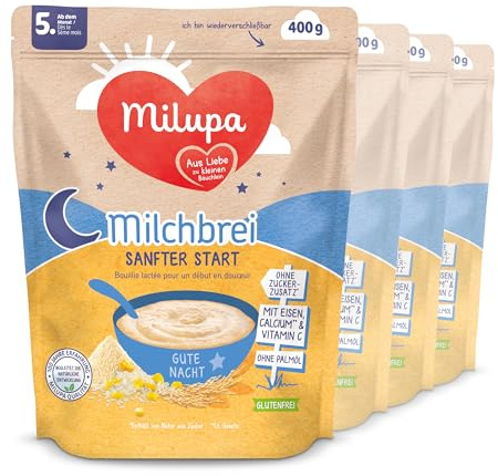 Milupa Milchbrei Sanfter Start – Glutenfreier Babybrei ohne Palmöl – Frei von Konservierungs- und Farbstoffen – Ab dem 5. Monat – 4 x 400 g