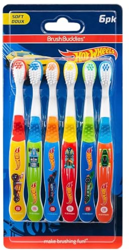 BrushBuddies Hot Wheels - Cepillo de dientes suave (6 unidades)