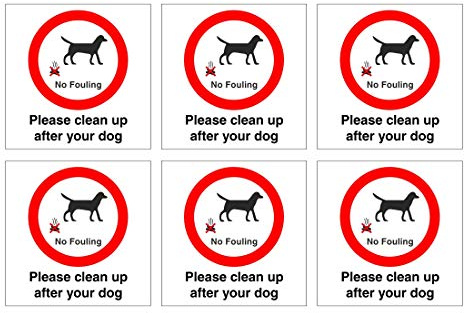 Set of 6 Stickers. Please Clean up After Your Dog lamp Post Signs. Self Adhesive. Each Sticker is 120mm x 120mm.