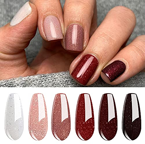 Vishine UV LED Gellack mehrfarbig ablösbarer Gel Nagellack Gel Nail Polish Set -Glitter Weiß, Rot, Dunkelrot 6 x 8ml