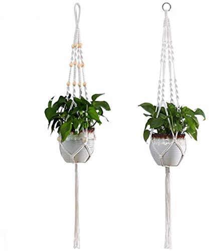 ZEACCT Plant Cintres 2 Corde De Coton Suspendus Panier Pot De Fleur, Panier De Fleurs en Macramé, Suspension Corde Plante Porte Pot, Macramé Plante Suspension, Suspension Macramé Plante Corde