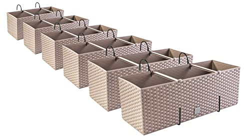 PAFEN 6X Blumenkasten Blumentopf Rattan-Optik mit Halterungen Pflanztopf Balkonkasten Pflanzkästen, Mocca