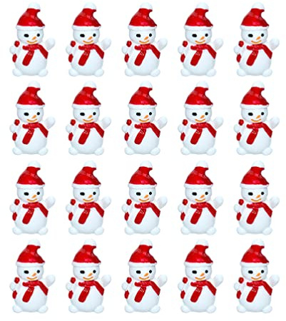 Kisangel 20Pcs Miniatures Noël Bonhomme de Neige Bricolage Résine Bonhomme de Neige Maison de Poupée Bonhomme de Neige Figurines pour Artisanat de Noël Rouge