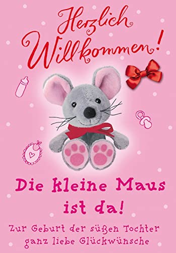 Perleberg Geburtskarte mit Teddy-Motiv - Basic Classic Collection - hochwertige Karte zur Geburt für Mädchen - Liebevolles Geschenk zur Geburt mit passendem Umschlag - 11,6 x 16,6 cm