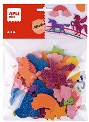 APLI Kids 19371 Beutel mit 40 Formen aus EVA-Schaumstoff mit Motiv Einhorn, Bastelmaterial