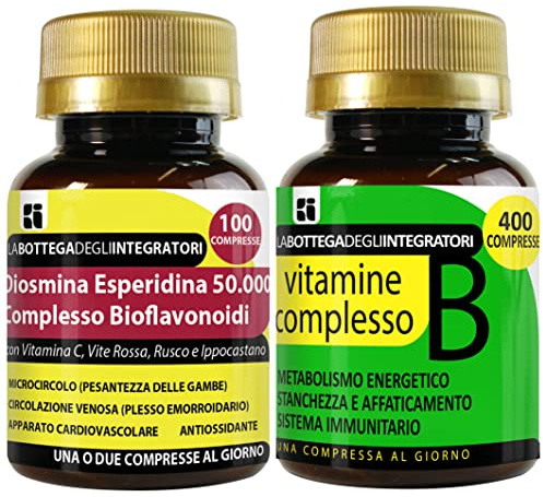 Set de suplementos antioxidantes para la circulación y la energía | Diosmina Hesperidina Bioflavonoides 100 Comprimidos + Vitaminas del Complejo B 400 Comprimidos