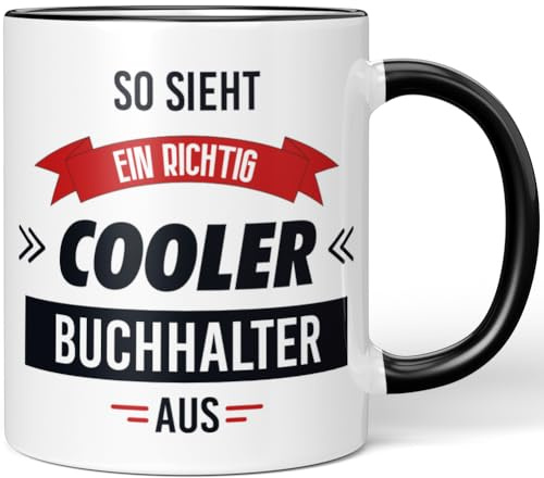 JUNIWORDS Tasse, So sieht ein richtig cooler Buchhalter aus, Schwarz (5808457)