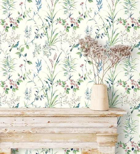 GAULAN 500680951 - Carta da parati in vinile ecologico di rami fiori e uccelli per pareti soggiorno cucina bagno camera da letto corridoio sala da pranzo - Campione DIN A4