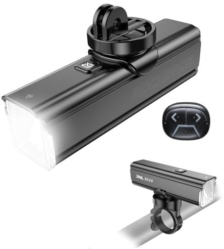 ROCKBROS 1500 Lumens Bike Light for Night Riding, 5000mAh USB-C Rechargeable Bike Headlight, Aluminium Alloy IPX6 Waterproof Bike Front Light, 5 Modes & Auto Mode Anti-Dazzling LED Bike Light