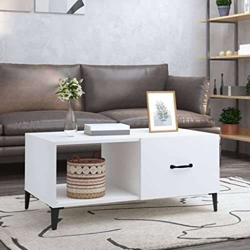 FIRBNUS 90x50x40 cm mit 2 Fächer Telefontisch Wohnzimmertisch Modern Beistelltisch Stilvollen Design Kleiner Tisch Wohnzimmer Coffee Table Coutischtisch Sofatisch Teetisch Weiß Holzwerkstoff