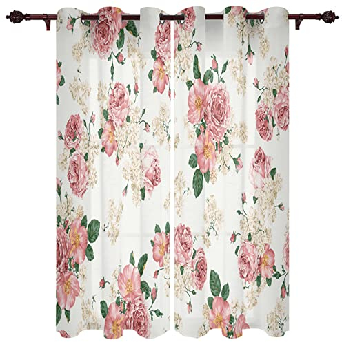 SJSXWQN Pink Roses Curtains Eyelet Blackout Blind Thermal Insulated Curtains for Bedroom, Noise Reduce Curtains for Living Room, Kitchen, Nursery, Office - (2 Panels, W55 x L82)