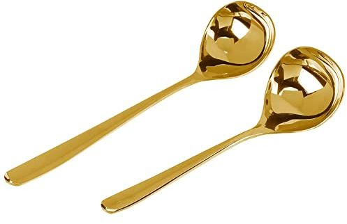 Brateuanoii 2 Stück Edelstahl Poliert Suppenkelle, Edelstahl Golden Suppenschöpfer, Klein Schöpflöffel, Einfachheit Soßenkelle, 19,3cm/16,3cm, Spülmaschinengeeignet, Für Hotel Zum Hause Restaurant