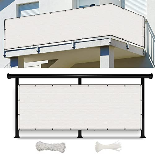 YUANZHI Balkon Sichtschutz Balkonabdeckung 120 x 1000 cm Windschutz Staubschutz Sonnenschutz Gewebe Netz mit Ösen und Kordel für Balkongeländer Garten, Weiß