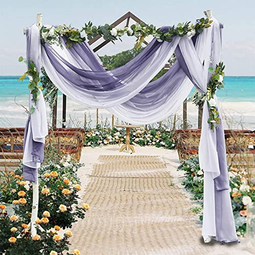 SK Stuido Querbehang Transparente Gardinen Schals Voile Vorhang Freihanddeko Dekoschals Gardinen Dekoschals Vorhang für Party Hochzeit Schlafzimmer 1 Stück Lila, 130x518cm