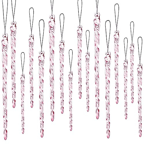 Boao Glass Icicle 3.5-7.8 Inch Twisted Glass Icicle Christmas Ornaments Hanging Decorations(Pink,25 Pcs)