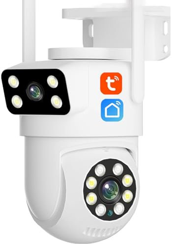 KEYQEEN Telecamera IP Tuya PTZ WIFI a doppia lente 2K 4MP, telecamera di sicurezza per visione notturna con tracciamento automatico, sorveglianza audio e video a 2 vie,4mp