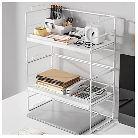 Regal Bücherregal 3-stufiges, einfaches Desktop-Bücherregal, Büro-Desktop-Aufbewahrungsregal, kleiner Schreibtisch-Organizer aus Eisen for Aufbewahren von Büchern, Akten und Bürobedarf, L37 x T17 x H4