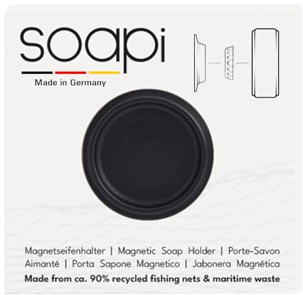 Soapi - Schwebender Seifenhalter Magnet zum Kleben - Wand Magnethalter für Seife - Ablage Seifenschale Magnetseifenhalter ohne Bohren/Saugnapf (1, Schwarz)