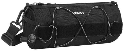 MOSISO Sac Handlebar & Cadre Vélo, 2,5L Sac Tube Supérieur Rouleau Pochette Stockage avec Cord Élastique, Accessoire Cyclisme Cylindrique avec Ceinture D'épaule, Noir