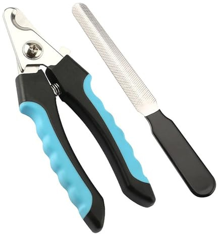 Dinghaole krallenschere für Hunde, hochwertige Edelstahl-Nagelknipser mit Sicherheitsvorrichtung und Nagelreibstreifen für die Pfotenpflege (blau und schwarz)