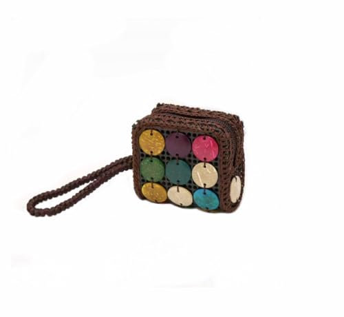 SMTCM Handstricken Taschen Damen Gehäkelte Tasche Braune mit Kokosnuss Perlen Bunte und Reißverschluss Mini Münzgeldbeutel Kinder Vintage Beuteltasche Kleine Clutch Bag für Freizeit Alltag Partys