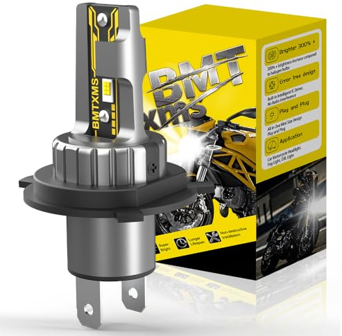 BMT xms H4 LED - 9003 HB2 LED motorcykel strålkastare vägljus/crossover - 600 % ljusare 1 0000LM 6 500 K, glödande vit, 1 st