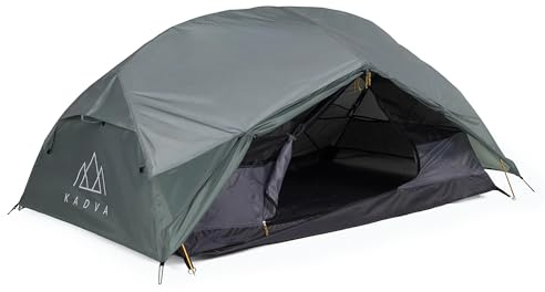 KADVA Expedit 2 Pro Tent Tenda Impermeabile Leggera e Spaziosa per 2 Persone 210 x 135 x 100 cm Perfetta per Viaggi Lunghi e Campeggio Dotata di Zanzariere e Due Vestiboli Colore Argento