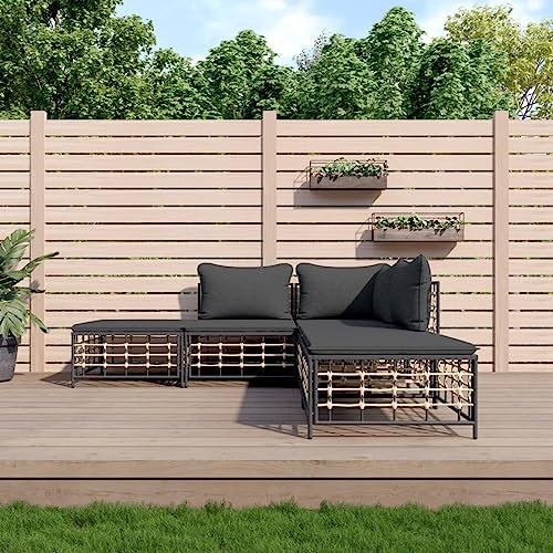 Faroom Gartenlounge Set Poly Rattan, Gartenmöbel Set Loungemöbel Set aus Aluminium, Balkon Lounge Sofa Outdoor Balkonmöbel Kleiner Gartengarnitur Sofagarnitur Anthrazit 5-TLG-Type-26