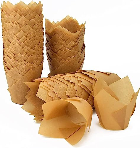 Namzi 600 pirottini per cupcake a forma di tulipano, in carta oleata, standard per muffin, perfetti per addio al nubilato, baby shower, feste di compleanno, banchetti ed eventi di catering (naturale)