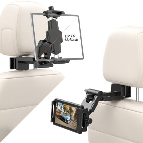KDD Car Headrest Tablet Holder Mount - 360°Adjustable iPad Car Holder Back Seat for Kids & Desk, Road Trip Essentials Accessory Compatible with iPad Pro, Air, Switch, Galaxy, 4.7-12.9 Phone & Tablet