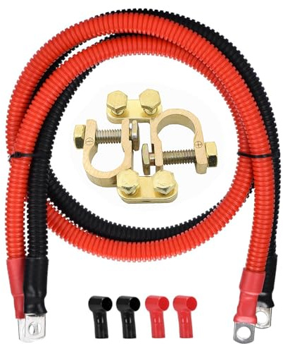 2 Stück Batteriekabel 35mm² M8 120cm 2 AWG Silikonkabel Wellrohr, Auto 12V/24V Batterie Kabel Rot Schwarz Kupferkabel, Mit Einem Paar Anschlussklemmen für Die Batteriekontaktinstallation für Auto