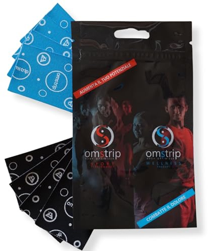 Omstrip Mix Cerotti (8 Pezzi: 4 Sport + 4 Wellness), Supporto Drug-Free di 72 Ore per Performance, Recupero Muscolare e Sollievo da Dolori Muscolari, Cerotto Kinesiologico con FIR e Tecnologia F7