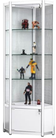 YFWOKSL Vitrine, robuste Glasvitrine für das Wohnzimmer, Eckvitrinen aus gehärtetem Glas für Sammlerstücke, 4-stufiger abschließbarer Spirituosenschrank, verstellbar (weiß, 180 x 50 x 50 cm)