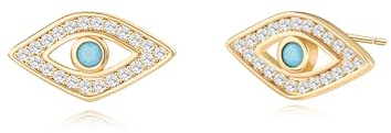 KOOUNUATA 18k Gold Evil Eye Stud Earrings, Halo Cubic Zirconia Earrings with Turquoise, Tiny Dainty Post Earrings for Women