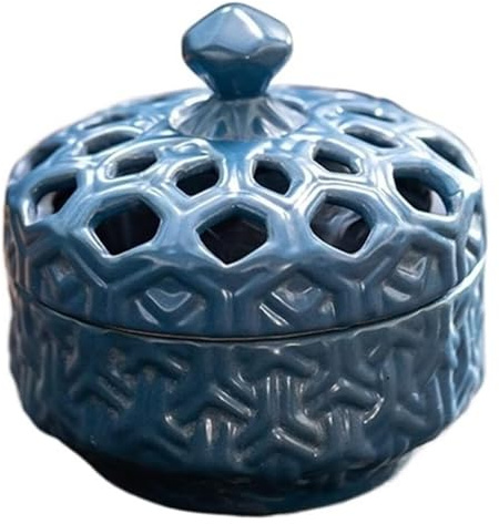 YRTHFJTJ Garlic Pot,Ceramic Handmade Vintage Garlic Pot Hollow Storage Jar Ginger Onion Seasoning Saver Jar(Blue)