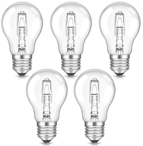 SCNNC 42W GLS Light Bulb A55 E27 ES Edison Screw 240V Dimmable, Warm White 2700K, Clear Classic Globe Screw Bulb E27 for Ceiling Lamp Wall Floor Lamp, Pack of 5