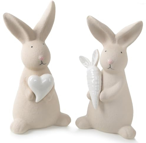 Logbuch-Verlag 2 stora påskhare krämvita kaninfigurer av porslin påskdekoration 21 cm