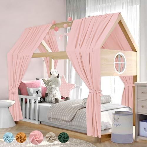 Alishomtll Kit de décoration de lit de maison, 2 baldaquins de lit, lit de maison en 100 % mousseline de coton, 1 guirlande de fanions de 300 cm, pour lit d'enfant, fille et garçon, 67 x 270 cm, rose