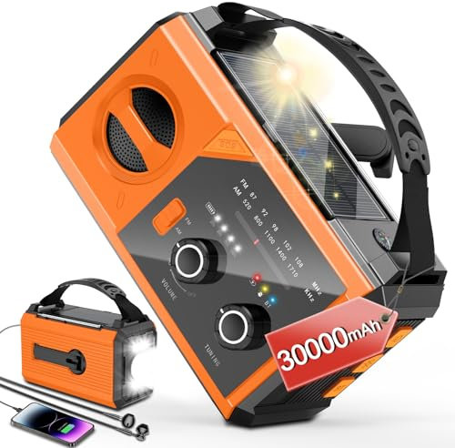 Wholede 27000mAh Radio Manovella con Bluetooth, AM/FM Radios Portatile di Emergenza con Caricabatterie per Cellulare Radio Solare Kit di Emergenza Dinamo con Torcia SOS Allarme per Campeggio, Ourdoor