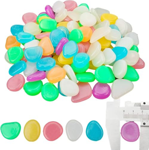 Heanvmyss Piedras Luminosas,300 Piezas Guijarros Luminosos de Colores,Guijarros que Brillan en la Oscuridad,Adoquines Brillantes Decorativas para Césped,Jardín,Acuario,Piscina,Habitación Infantil(1cm)
