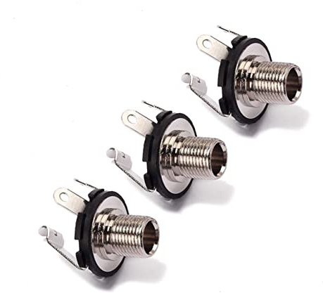 HAMPPLIES 10 Stück Gitarren Endpin Buchse aus Kupfer mit Schwarzer Unterlegscheibe und Mutter 6,35mm Mono Klinkenausgangsbuchse für Gitarre und Signalkabel im Bühnen- und Aufnahmebereich