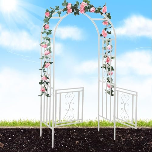 Générique Arche de Jardin Noir avec Porte,Arche pour rosiers,Arche Métal pour Plante grimpante de Jardin,Arceau à rosiers Blanc,Arcade de Mariage avec portillon,2.1m H x 1.14m L(Blanc)