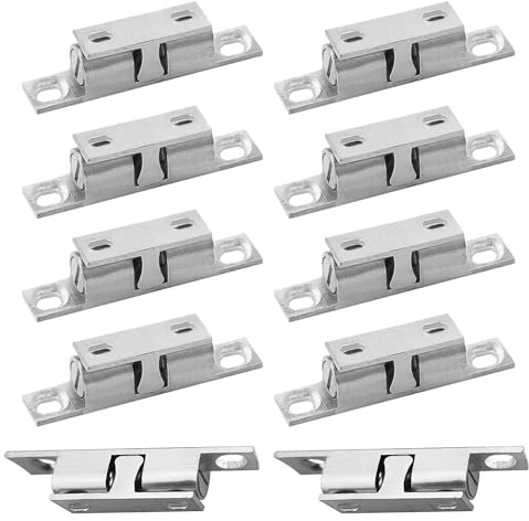 YEYIT 10 Pcs Double Ball Roller Tension Door Catches, Adjustable Cupboard Double Roller Latch for Wardrobes Cabinet Kitchen Closet Furniture (Silver)
