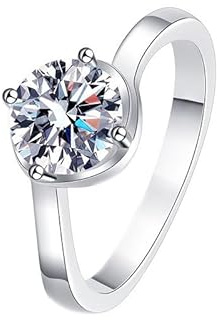 Tolldek Anello da sposa in oro bianco 14 carati Au585, realizzato in laboratorio, con 4 anelli di fidanzamento in oro bianco 14 carati, misura 47-65, Oro bianco 14 carati (585), Laboratorio Creato