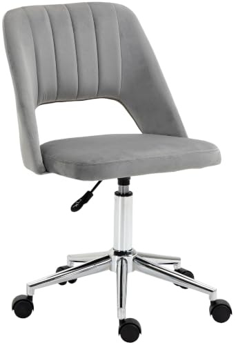 Vinsetto Homeoffice Stuhl mit Samtoptik Schreibtischstuhl Grau | Höhenverstellbar, Drehstuhl, Schminkstuhl, Bürostuhl, Bis 120 kg Belastbar, für Arbeitszimmer, Schlafzimmer