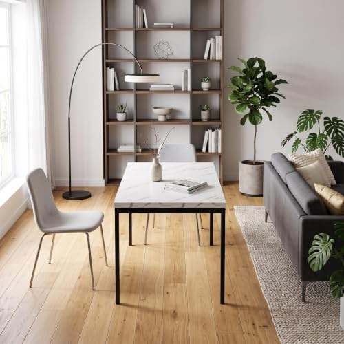FurnitureR Tables de Salon en Imitation Marbre Blanc, Style Épuré et Élégant pour 4 à 6 Personnes, Plateau en Bois Epais avec Structure Métallique, pour Cuisine, Salle à Manger, Salon, 120 x 70 x 75cm