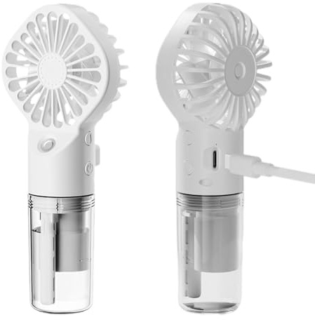 Ventilador de niebla portátil – Ventilador de pulverización de agua | Ventilador personal de mano con spray de niebla L pequeño ventilador recargable portátil, 4 velocidades ajustables, batería de