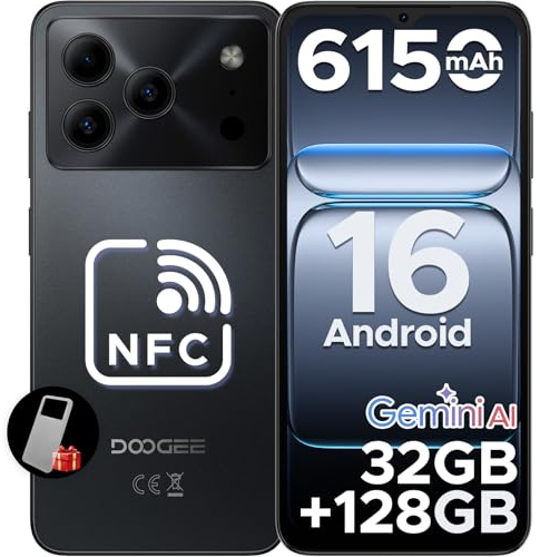 DOOGEE Note 56 Pro AI Android 16 Smartphone Ohne Vertrag, 32GB+128GB/2TB TF, 6150mAh, 6.56 HD+ IPS, T7225 Octa Core Handy Günstig, 13MP+8MP, Dual SIM 4G Simlockfreie Handys,Gemini AI, OTG,NFC,Face ID