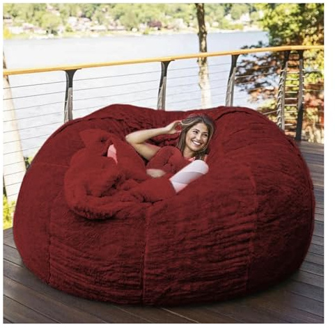 Pouf in Pelliccia Sintetica, Bean Bag Chair Cover, Grande Divano Rotondo Morbido Morbido Rivestimento, 5/6/7FT, Senza Imbottitura Solo Rivestimento