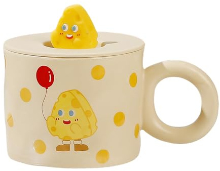HUMOCHUSON Taza Cafe Taza De Cerámica Con Tapa Para Té Y Leche, Diseño De Dibujos Animados, Para Postre, Desayuno Y Leche